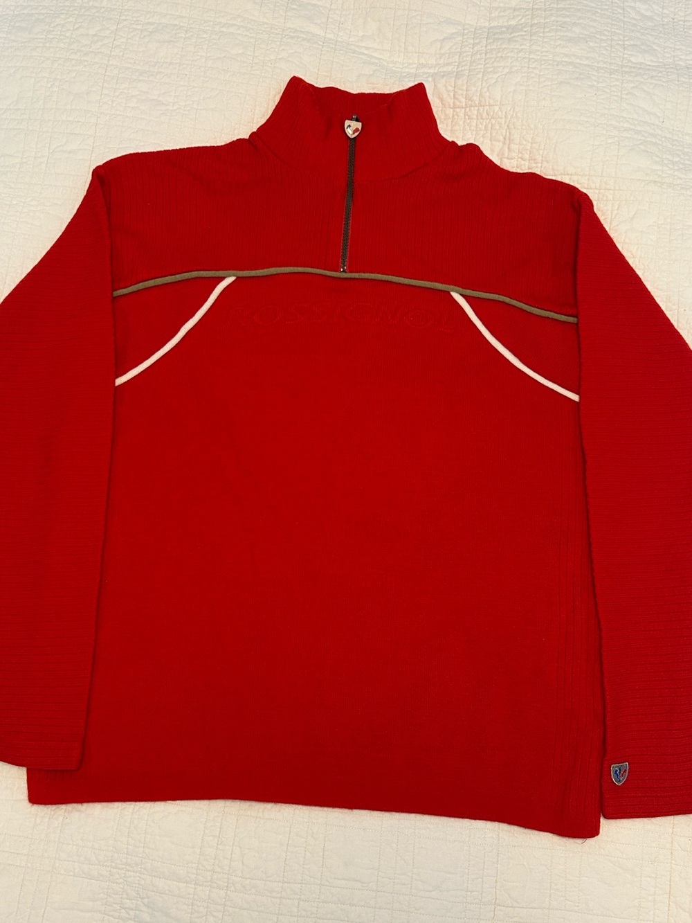 Vintage Rossignol Red Quarter Zip Athletic Ski Pullover Knit Sweater. Size L